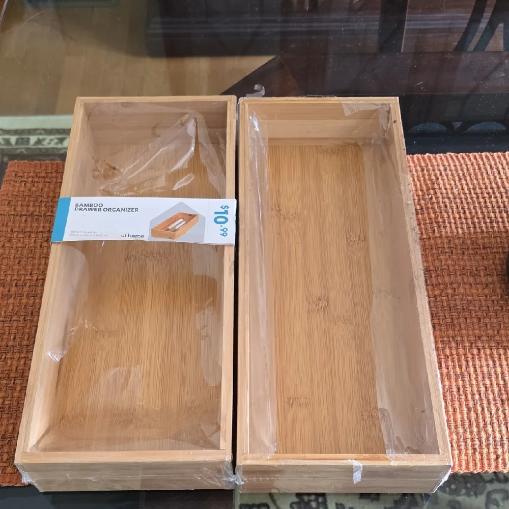 AT HOME BAMBOO WOODEN DRAWER ORGANIZER BUNDLE OF 2